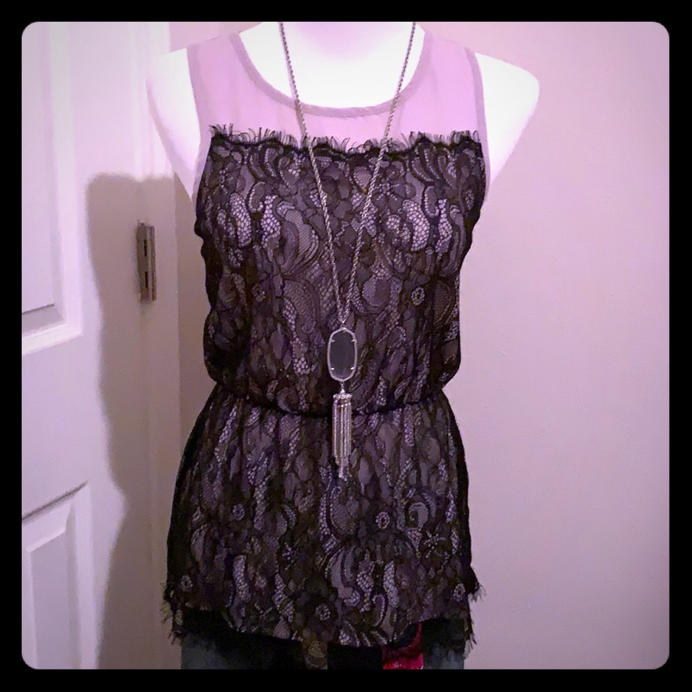Sleeveless Lace and Sheer Blouse